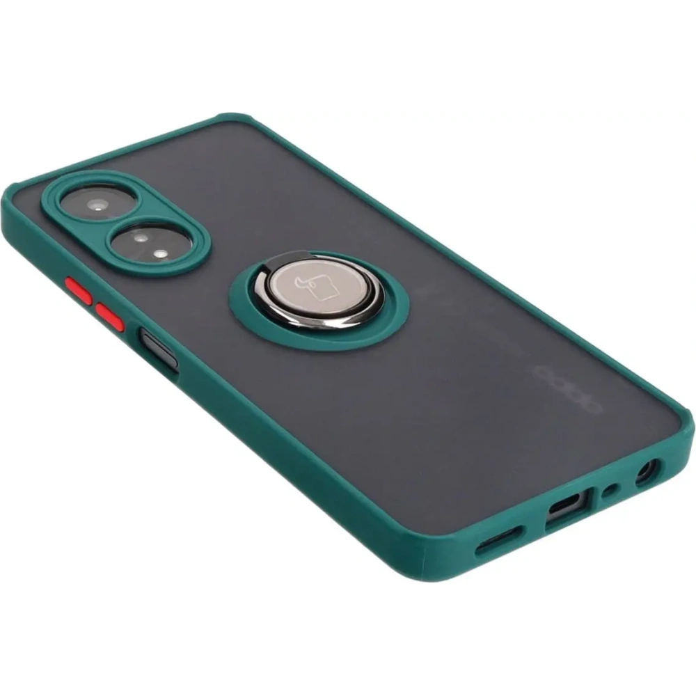 Etui z uchwytem na palec Bizon Case Hybrid Ring do Oppo A58 4G przydymione z ciemnozieloną ramką