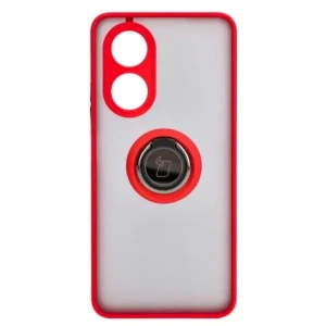 Etui z uchwytem na palec Bizon Case Hybrid Ring do Oppo A58 4G przydymione z czerwoną ramką