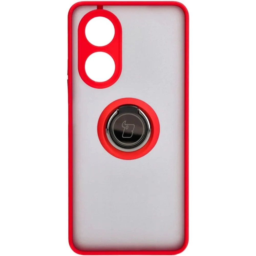 Etui z uchwytem na palec Bizon Case Hybrid Ring do Oppo A58 4G przydymione z czerwoną ramką