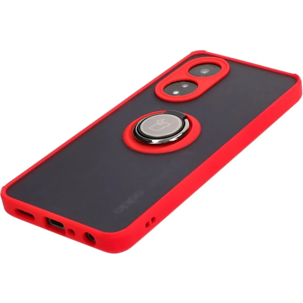 Etui z uchwytem na palec Bizon Case Hybrid Ring do Oppo A58 4G przydymione z czerwoną ramką