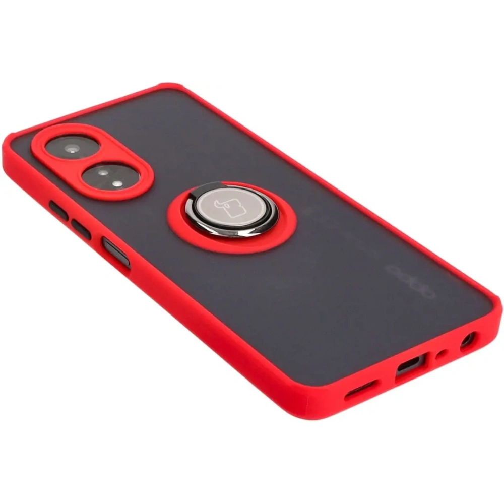 Etui z uchwytem na palec Bizon Case Hybrid Ring do Oppo A58 4G przydymione z czerwoną ramką