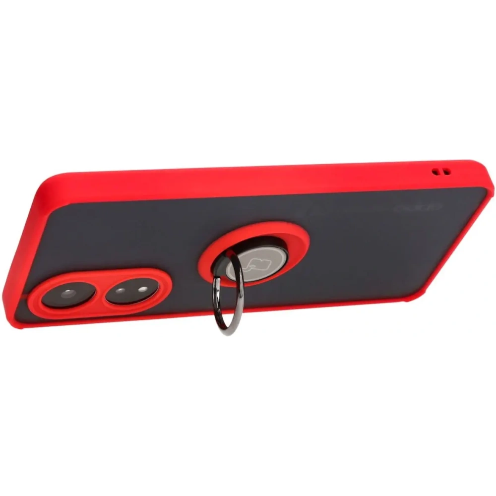 Etui z uchwytem na palec Bizon Case Hybrid Ring do Oppo A58 4G przydymione z czerwoną ramką