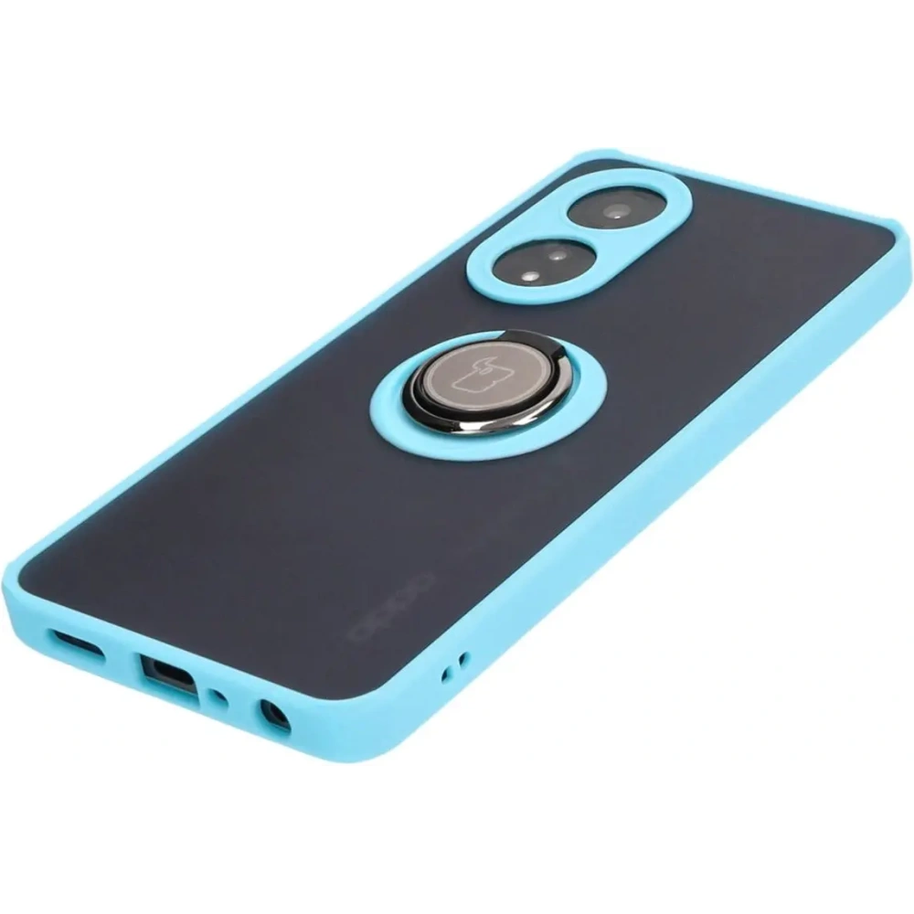 Etui z uchwytem na palec Bizon Case Hybrid Ring do Oppo A58 4G przydymione z jasnoniebieską ramką