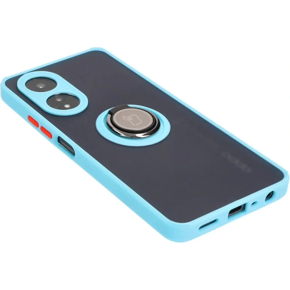 Etui z uchwytem na palec Bizon Case Hybrid Ring do Oppo A58 4G przydymione z jasnoniebieską ramką