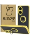 Etui z uchwytem na palec Bizon Case Hybrid Ring do Oppo A58 4G przydymione z żółtą ramką