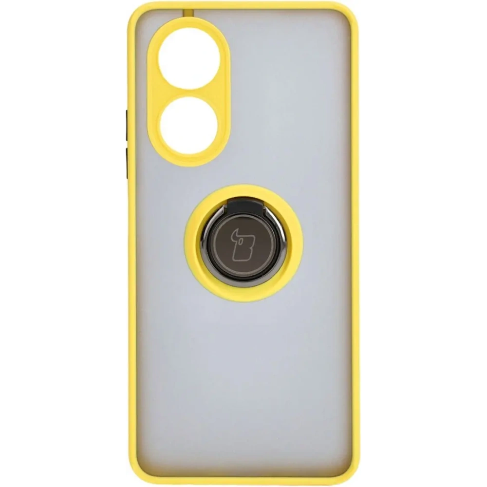 Etui z uchwytem na palec Bizon Case Hybrid Ring do Oppo A58 4G przydymione z żółtą ramką