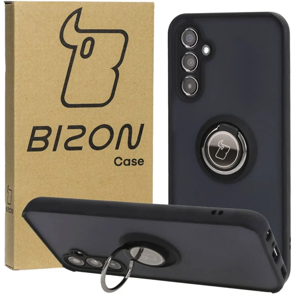 Etui z uchwytem na palec Bizon Case Hybrid Ring do Samsung Galaxy M34 5G przydymione z czarną ramką