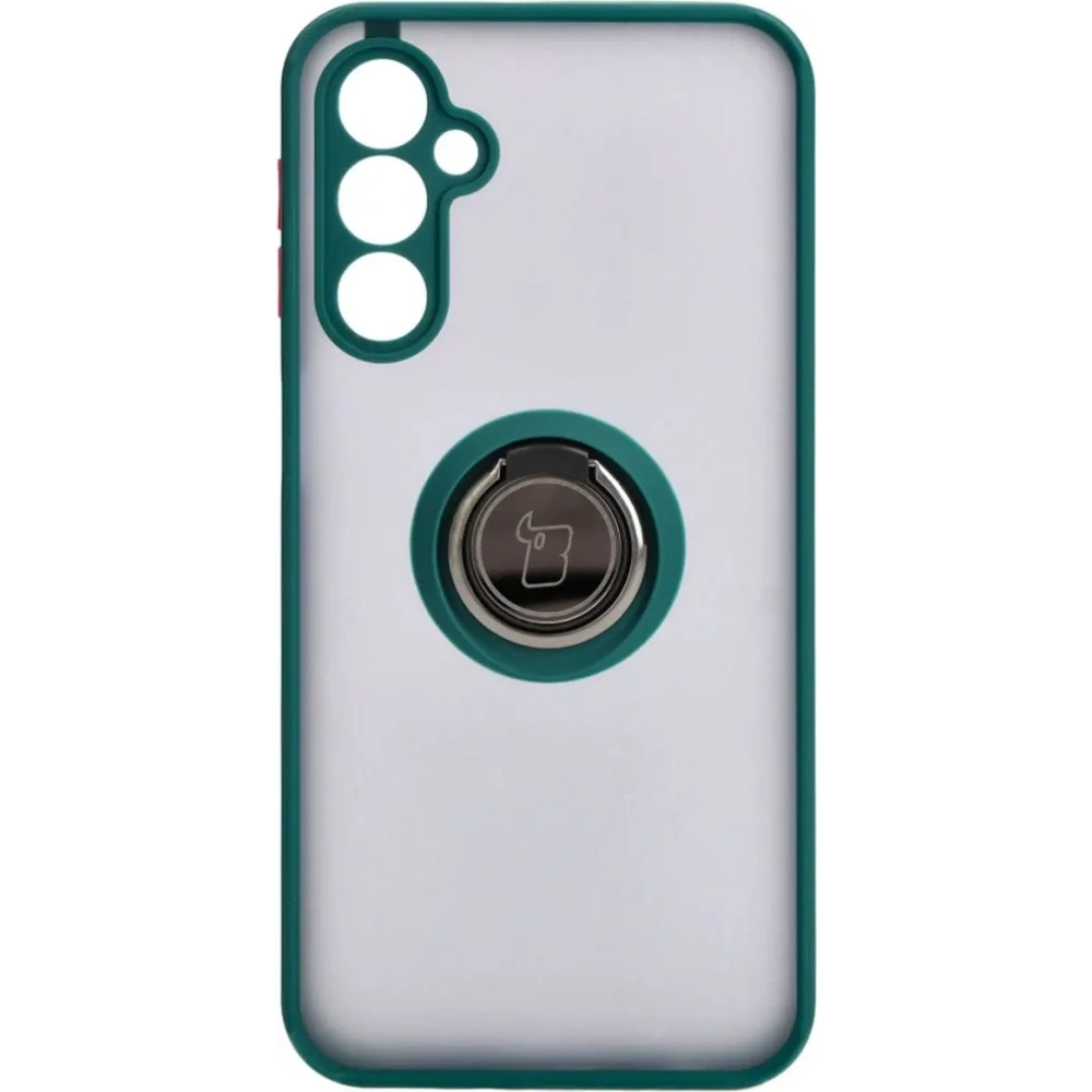 Etui z uchwytem na palec Bizon Case Hybrid Ring do Samsung Galaxy M34 5G przydymione z ciemnozieloną ramką