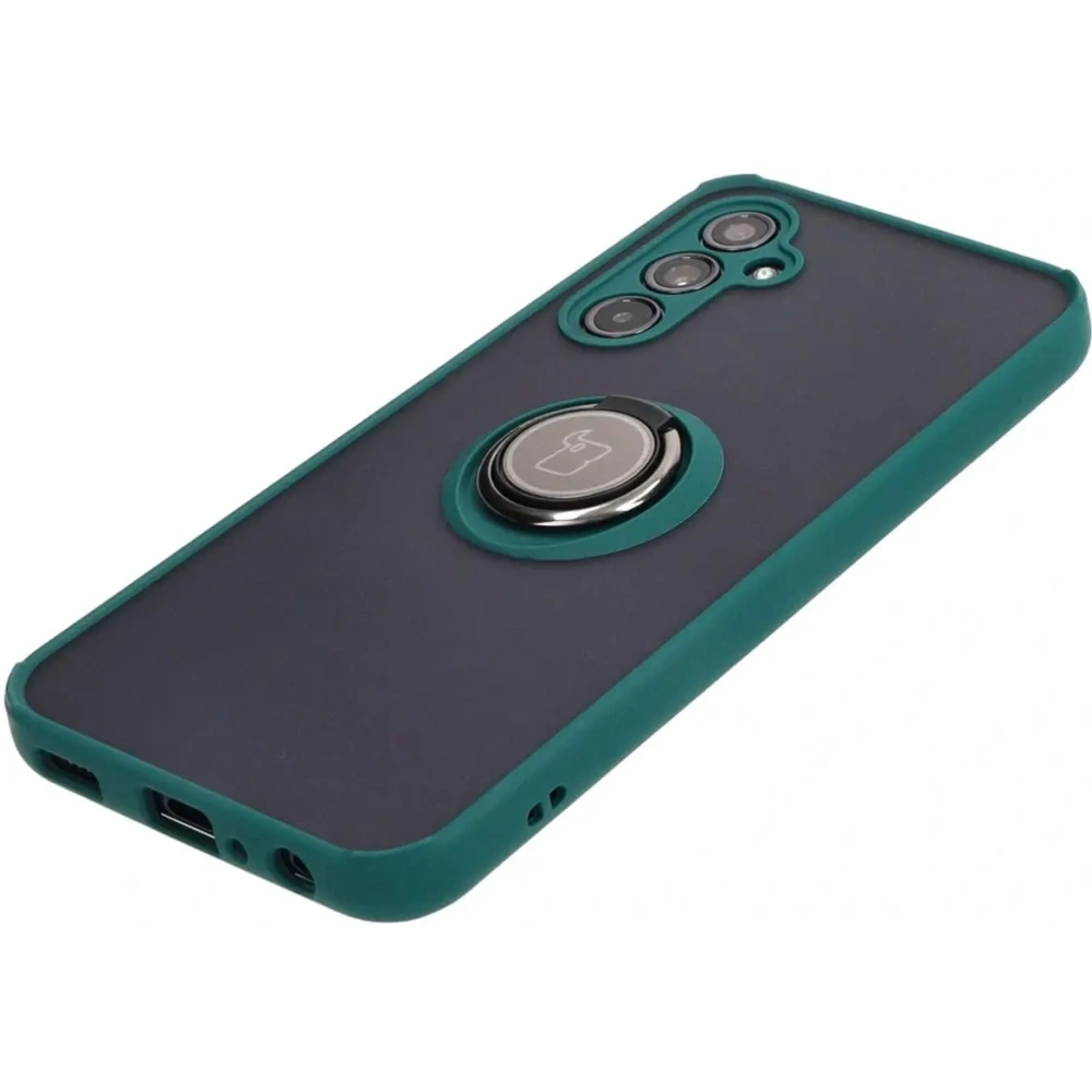 Etui z uchwytem na palec Bizon Case Hybrid Ring do Samsung Galaxy M34 5G przydymione z ciemnozieloną ramką