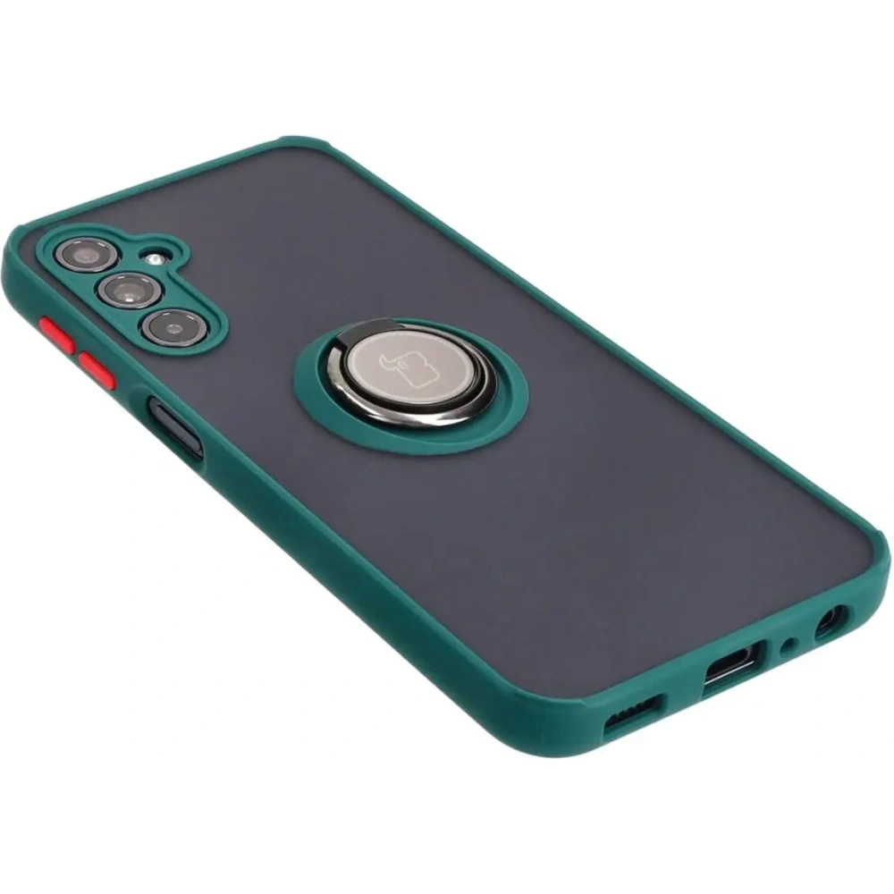 Etui z uchwytem na palec Bizon Case Hybrid Ring do Samsung Galaxy M34 5G przydymione z ciemnozieloną ramką