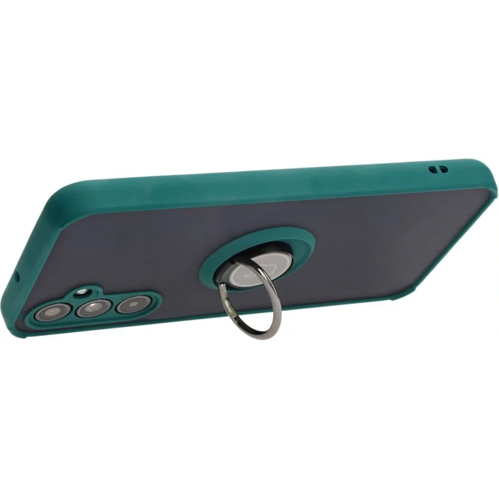 Etui z uchwytem na palec Bizon Case Hybrid Ring do Samsung Galaxy M34 5G przydymione z ciemnozieloną ramką