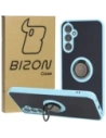 Bizon Case Hybrid Ring Samsung Galaxy M34 5G fumuriu cu un cadru de culoare albastru deschis