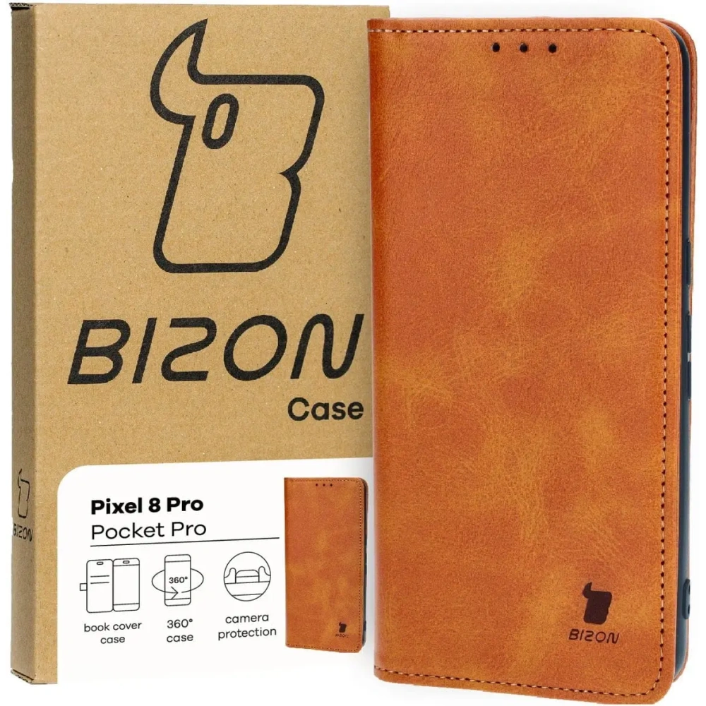 Etui z klapką Bizon Case Pocket Pro do Google Pixel 8 Pro brązowe