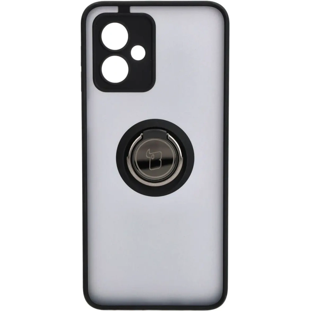 Etui z uchwytem na palec Bizon Case Hybrid Ring do Motorola Moto G54 5G przydymione z czarną ramką