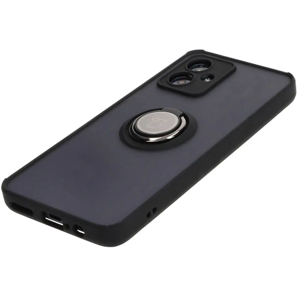 Etui z uchwytem na palec Bizon Case Hybrid Ring do Motorola Moto G54 5G przydymione z czarną ramką