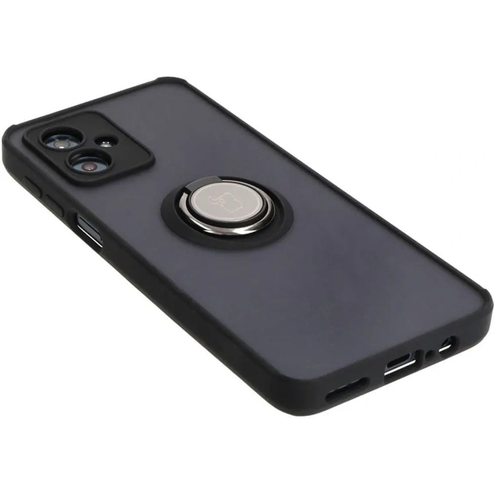Etui z uchwytem na palec Bizon Case Hybrid Ring do Motorola Moto G54 5G przydymione z czarną ramką