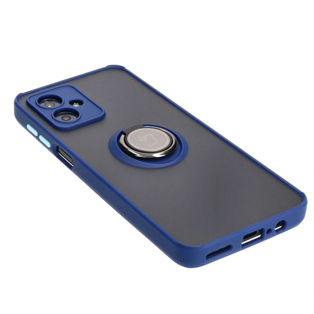Etui z uchwytem na palec Bizon Case Hybrid Ring do Motorola Moto G54 5G przydymione z granatową ramką