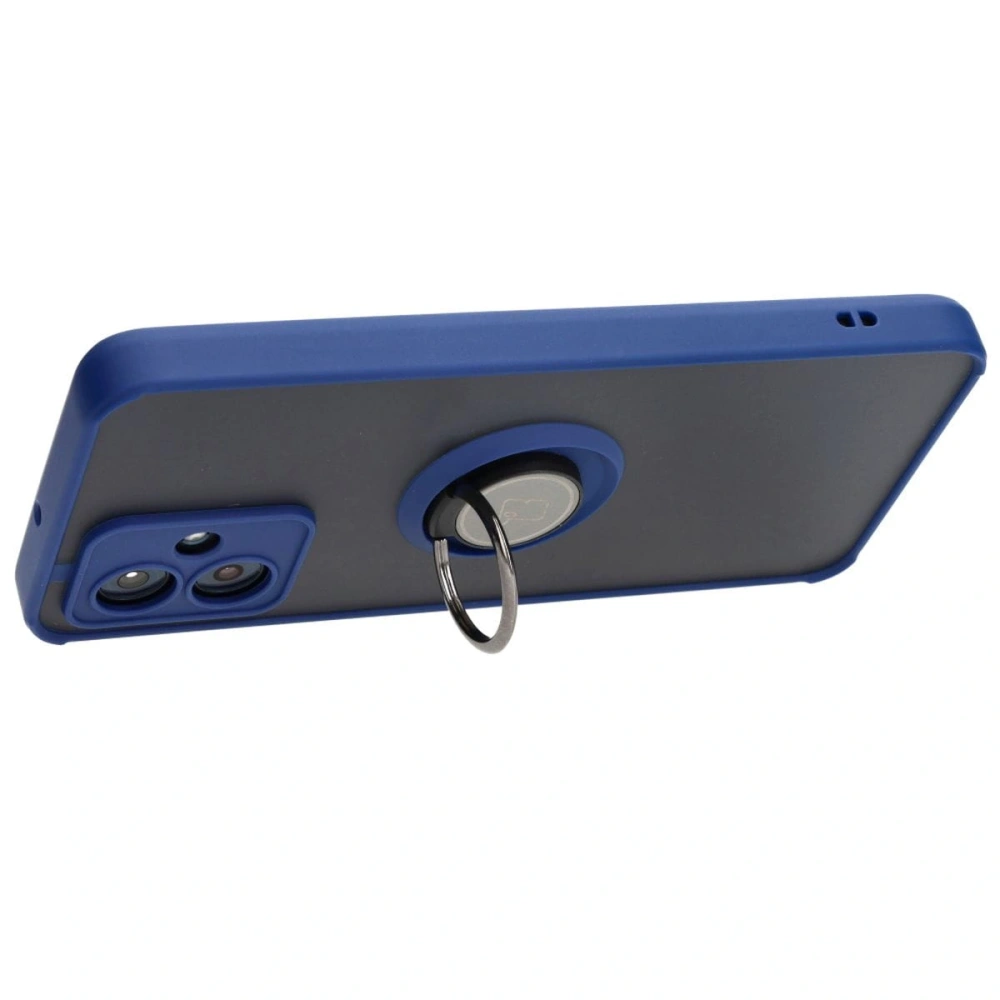 Etui z uchwytem na palec Bizon Case Hybrid Ring do Motorola Moto G54 5G przydymione z granatową ramką