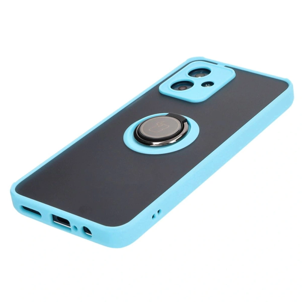 Etui z uchwytem na palec Bizon Case Hybrid Ring do Motorola Moto G54 5G przydymione z jasnoniebieską ramką