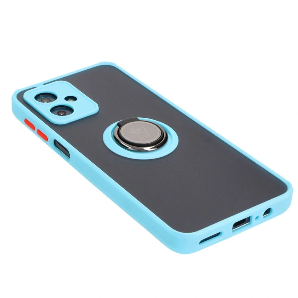 Etui z uchwytem na palec Bizon Case Hybrid Ring do Motorola Moto G54 5G przydymione z jasnoniebieską ramką