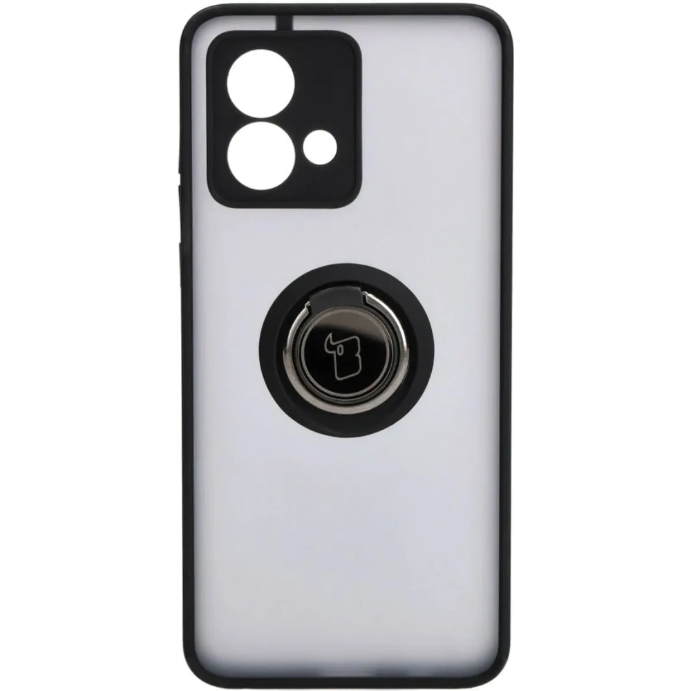 Etui z uchwytem na palec Bizon Case Hybrid Ring do Motorola Moto G84 5G przydymione z czarną ramką