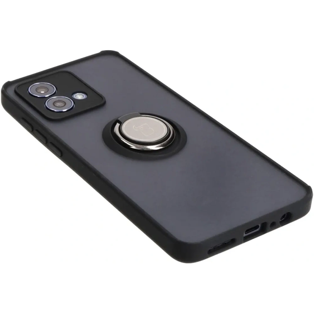 Etui z uchwytem na palec Bizon Case Hybrid Ring do Motorola Moto G84 5G przydymione z czarną ramką
