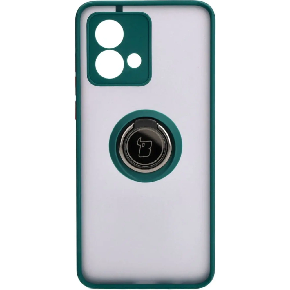 Etui z uchwytem na palec Bizon Case Hybrid Ring do Motorola Moto G84 5G przydymione z ciemnozieloną ramką