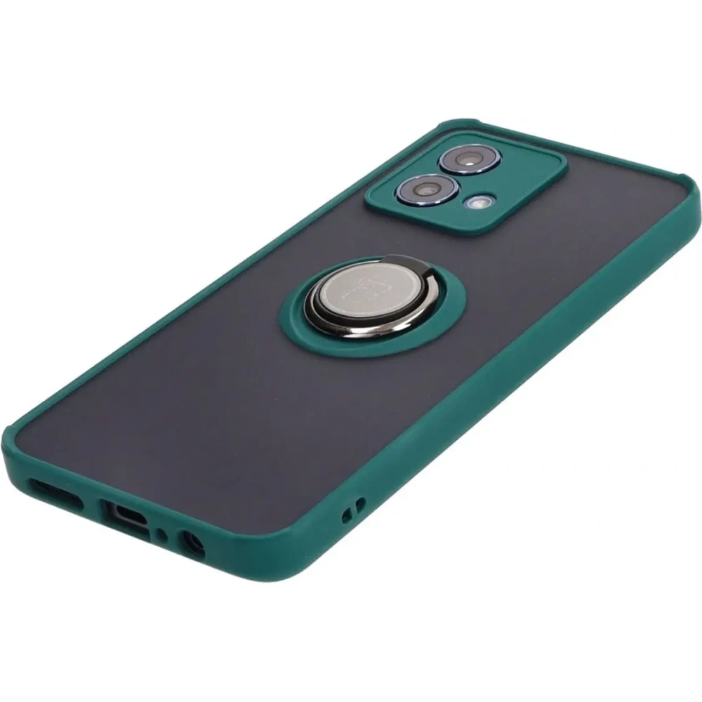 Etui z uchwytem na palec Bizon Case Hybrid Ring do Motorola Moto G84 5G przydymione z ciemnozieloną ramką