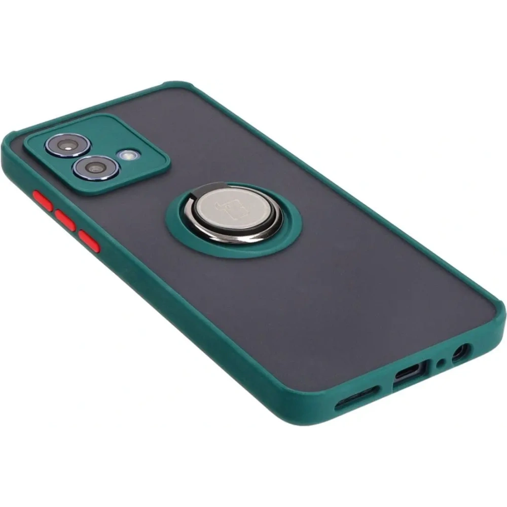 Etui z uchwytem na palec Bizon Case Hybrid Ring do Motorola Moto G84 5G przydymione z ciemnozieloną ramką