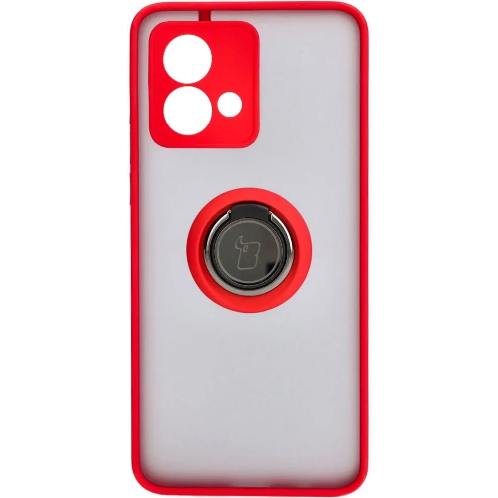 Etui z uchwytem na palec Bizon Case Hybrid Ring do Motorola Moto G84 5G przydymione z czerwoną ramką