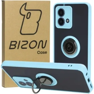 Kup Etui z uchwytem na palec Bizon Case Hybrid Ring do Motorola Moto G84 5G przydymione z jasnoniebieską ramką - BIZ4017 - {ean13} - Sklep Home Screen