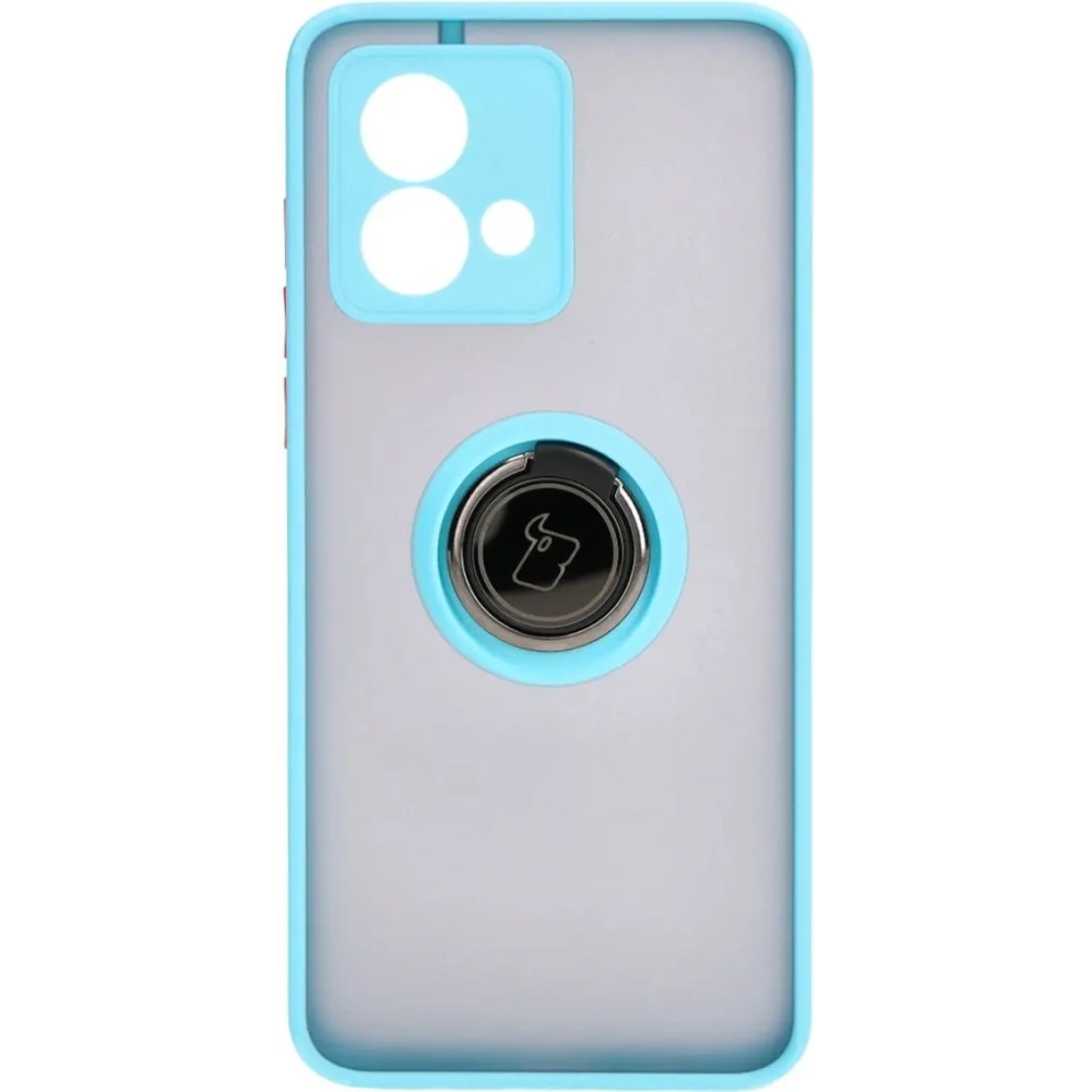 Etui z uchwytem na palec Bizon Case Hybrid Ring do Motorola Moto G84 5G przydymione z jasnoniebieską ramką