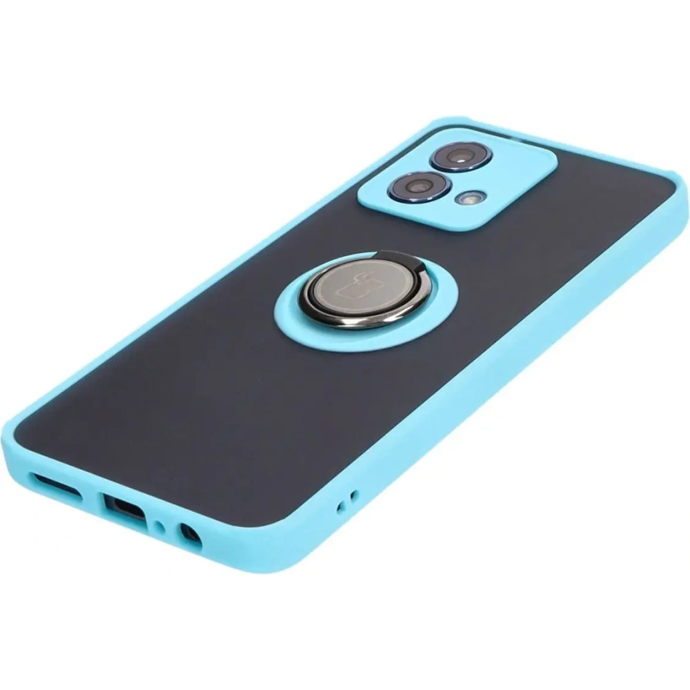 Etui z uchwytem na palec Bizon Case Hybrid Ring do Motorola Moto G84 5G przydymione z jasnoniebieską ramką