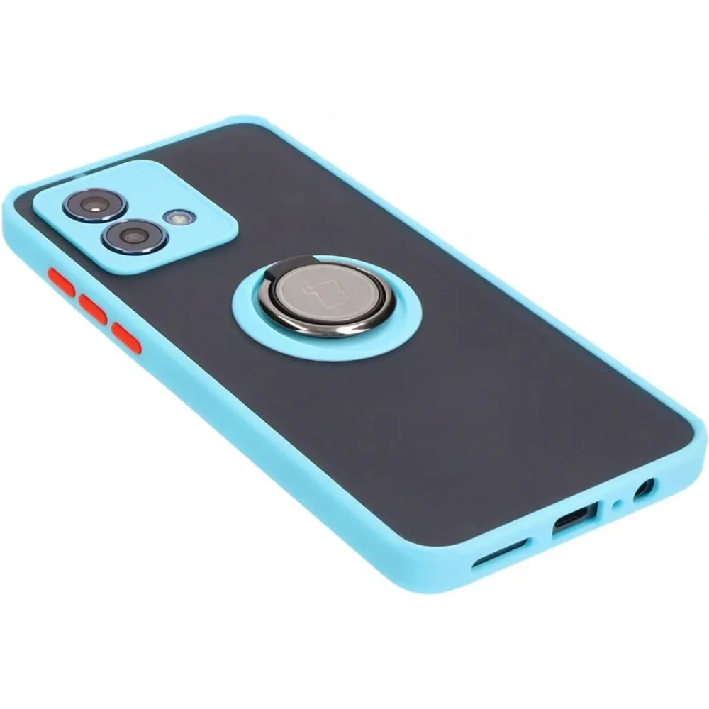 Etui z uchwytem na palec Bizon Case Hybrid Ring do Motorola Moto G84 5G przydymione z jasnoniebieską ramką