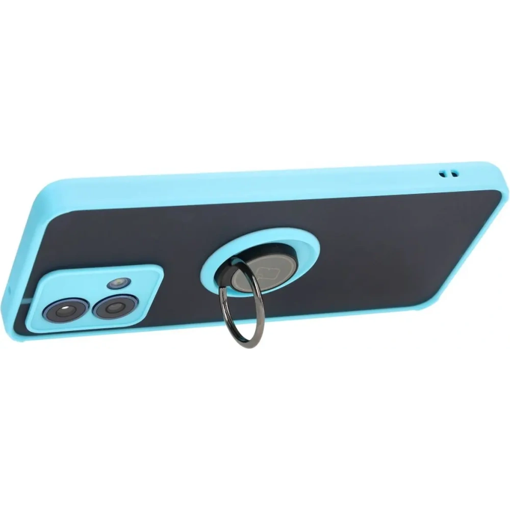 Etui z uchwytem na palec Bizon Case Hybrid Ring do Motorola Moto G84 5G przydymione z jasnoniebieską ramką