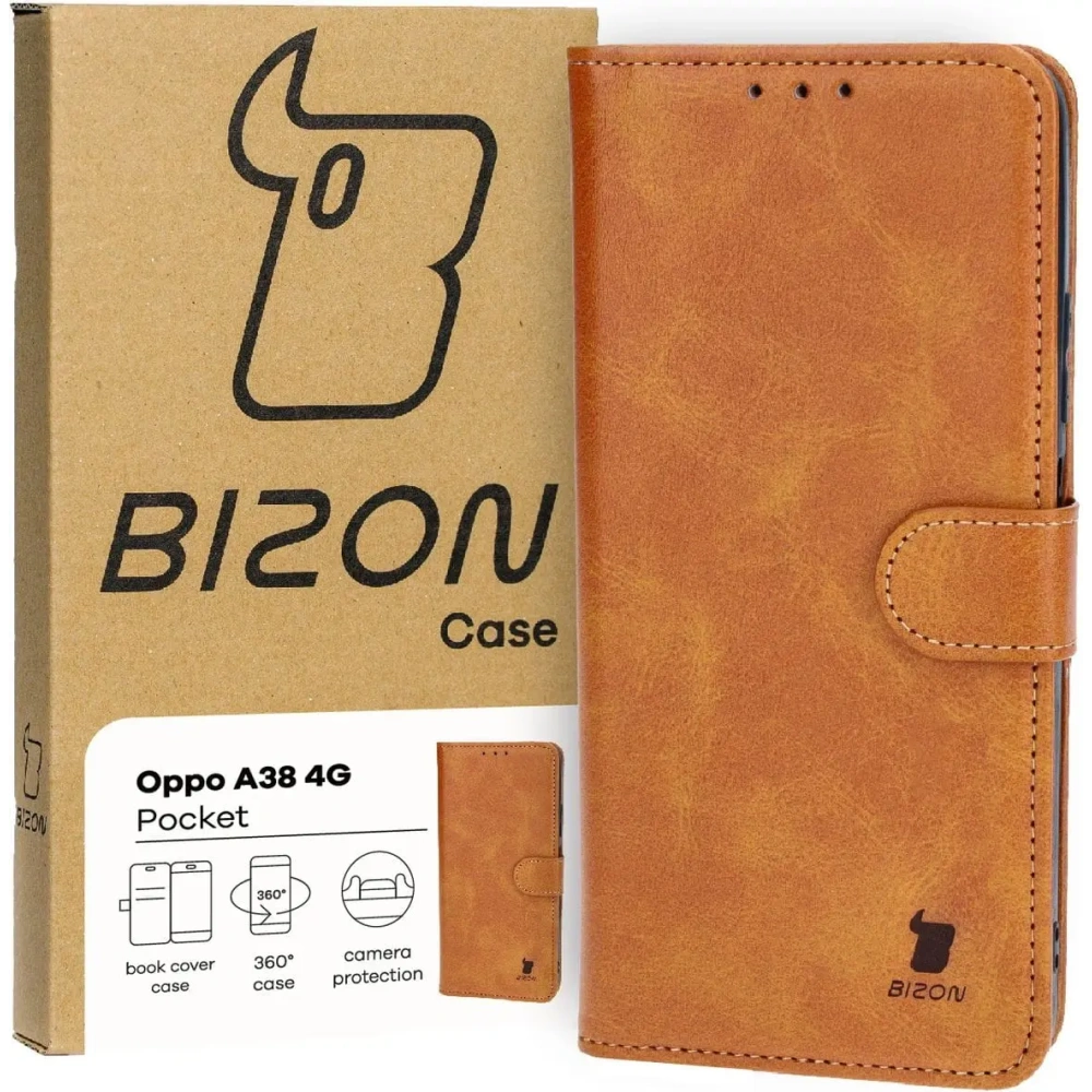 Etui z klapką Bizon Case Pocket do Oppo A38 4G brązowe