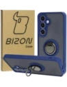 Etui s úchopem na prst Bizon Case Hybrid Ring do Samsung Galaxy S24 kouřové s modrým rámečkem