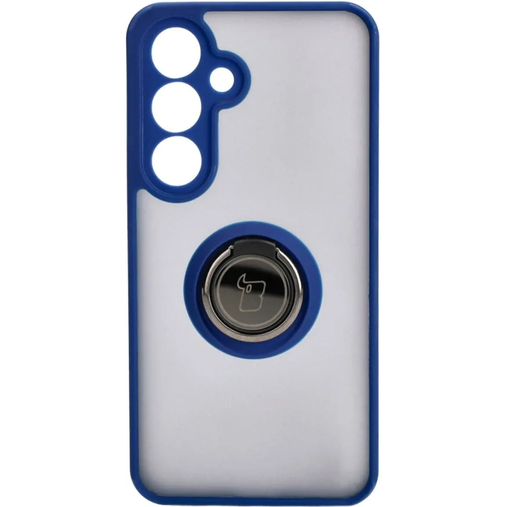 Etui z uchwytem na palec Bizon Case Hybrid Ring do Samsung Galaxy S24 przydymione z granatową ramką