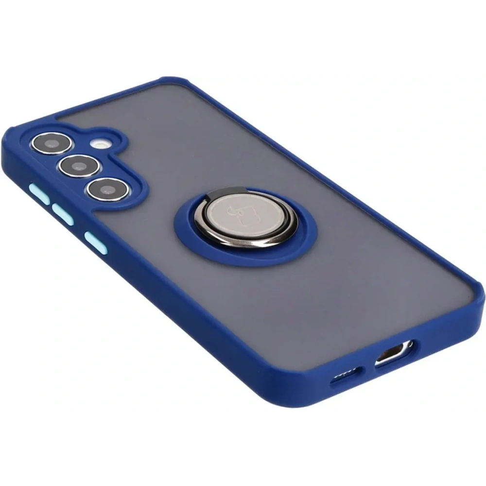 Etui z uchwytem na palec Bizon Case Hybrid Ring do Samsung Galaxy S24 przydymione z granatową ramką