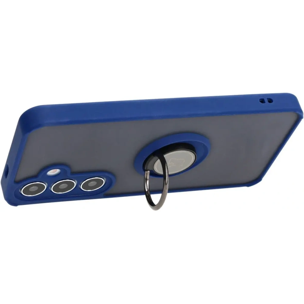 Etui z uchwytem na palec Bizon Case Hybrid Ring do Samsung Galaxy S24 przydymione z granatową ramką
