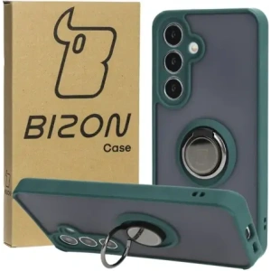 Kup Etui z uchwytem na palec Bizon Case Hybrid Ring do Samsung Galaxy S24 przydymione z ciemnozieloną ramką - BIZ4021 - {ean13} - Sklep Home Screen