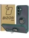 Etui z uchwytem na palec Bizon Case Hybrid Ring do Samsung Galaxy S24 dymové s tmavě zeleným rámem