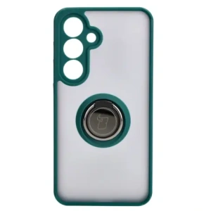 Kup Etui z uchwytem na palec Bizon Case Hybrid Ring do Samsung Galaxy S24 przydymione z ciemnozieloną ramką - BIZ4021 - {ean13} - Sklep Home Screen