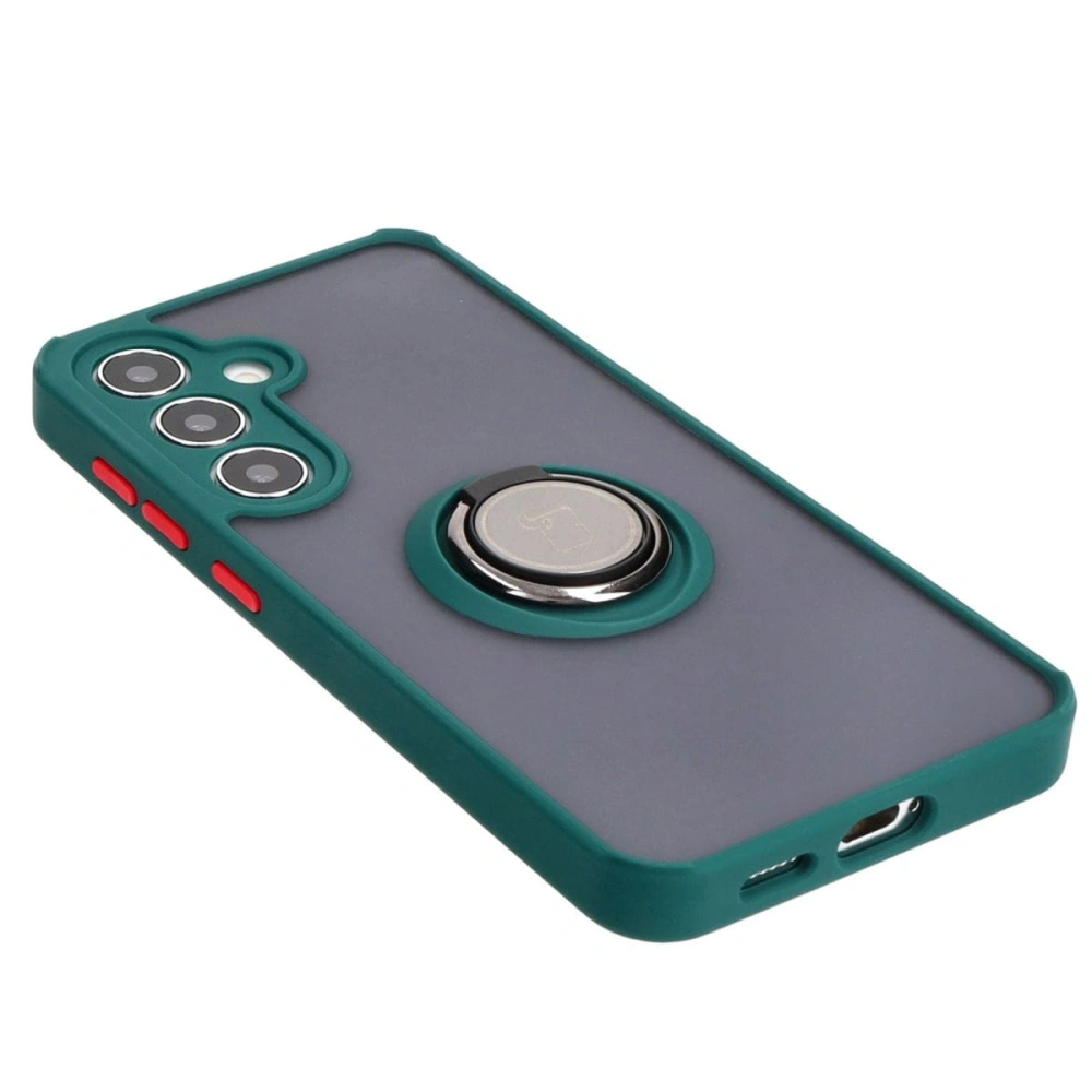 Etui z uchwytem na palec Bizon Case Hybrid Ring do Samsung Galaxy S24 przydymione z ciemnozieloną ramką
