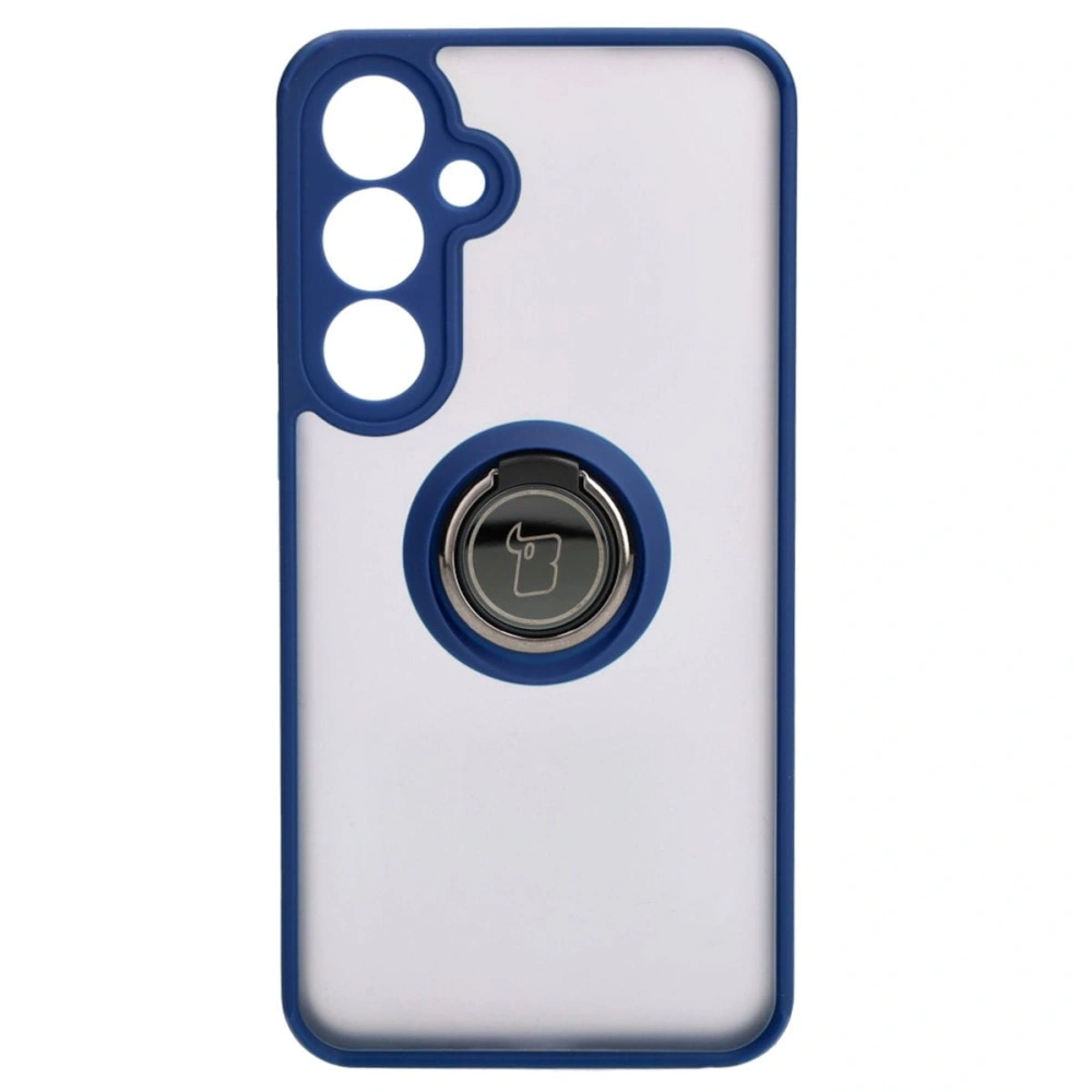 Etui z uchwytem na palec Bizon Case Hybrid Ring do Samsung Galaxy S24 Plus przydymione z granatową ramką