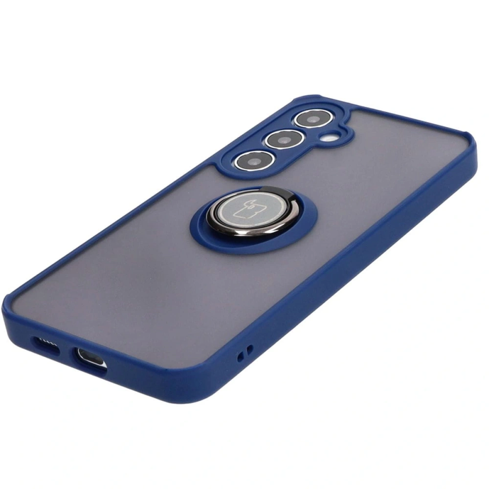 Etui z uchwytem na palec Bizon Case Hybrid Ring do Samsung Galaxy S24 Plus przydymione z granatową ramką