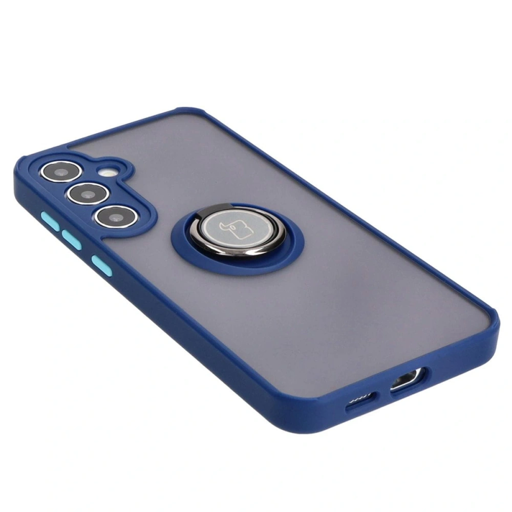 Etui z uchwytem na palec Bizon Case Hybrid Ring do Samsung Galaxy S24 Plus przydymione z granatową ramką
