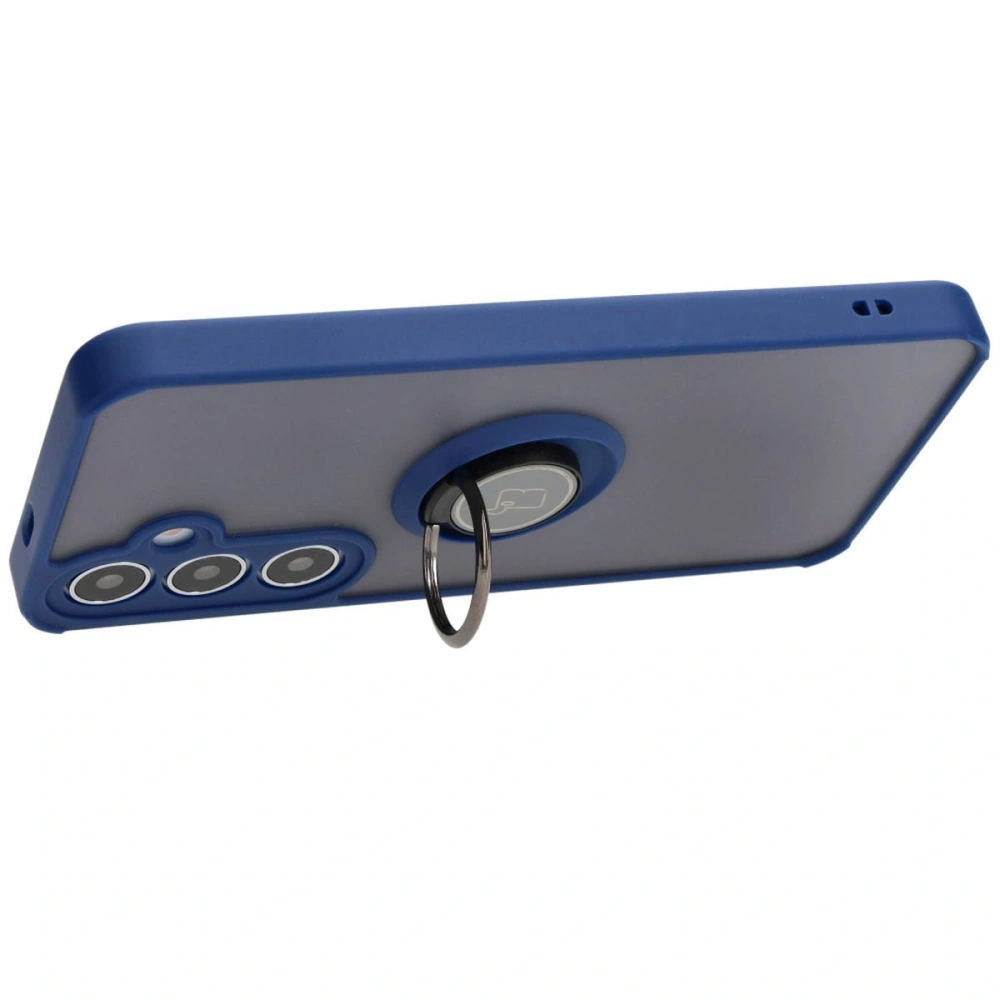 Etui z uchwytem na palec Bizon Case Hybrid Ring do Samsung Galaxy S24 Plus przydymione z granatową ramką