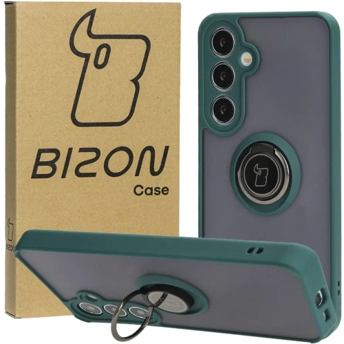 Kup Etui s úchytem na prst Bizon Case Hybrid Ring do Samsung Galaxy S24 Plus kouřové s tmavě zeleným rámem - BIZ4034 - {ean13} - Sklep Home Screen