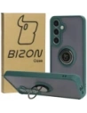 Bizon Case Hybrid Ring Samsung Galaxy S24 Plus fumurie cu un cadru verde închis